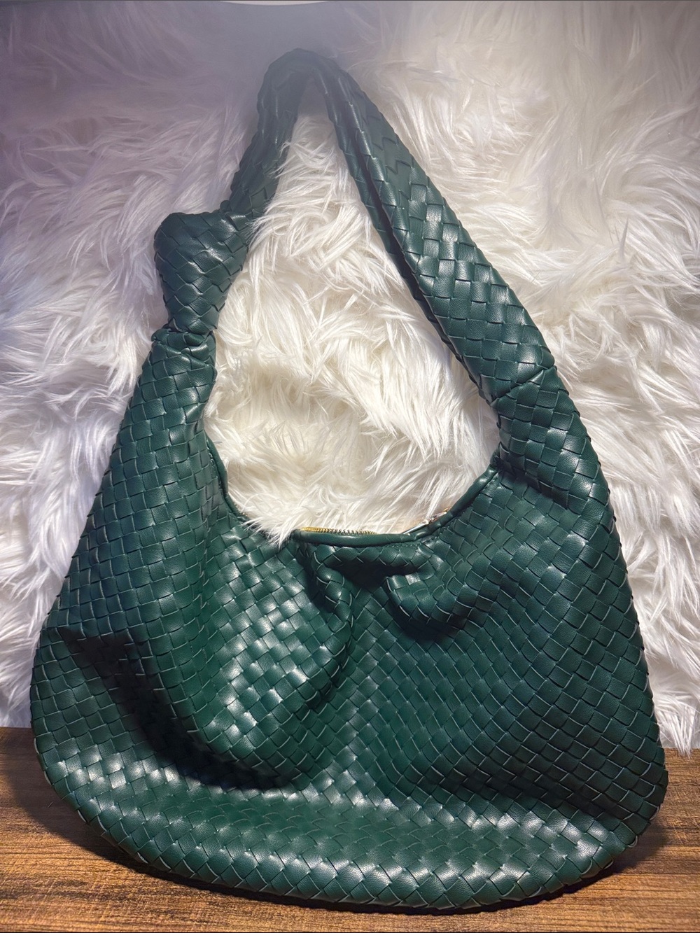 Melie Bianco Dark Green Woven Hobo Bag